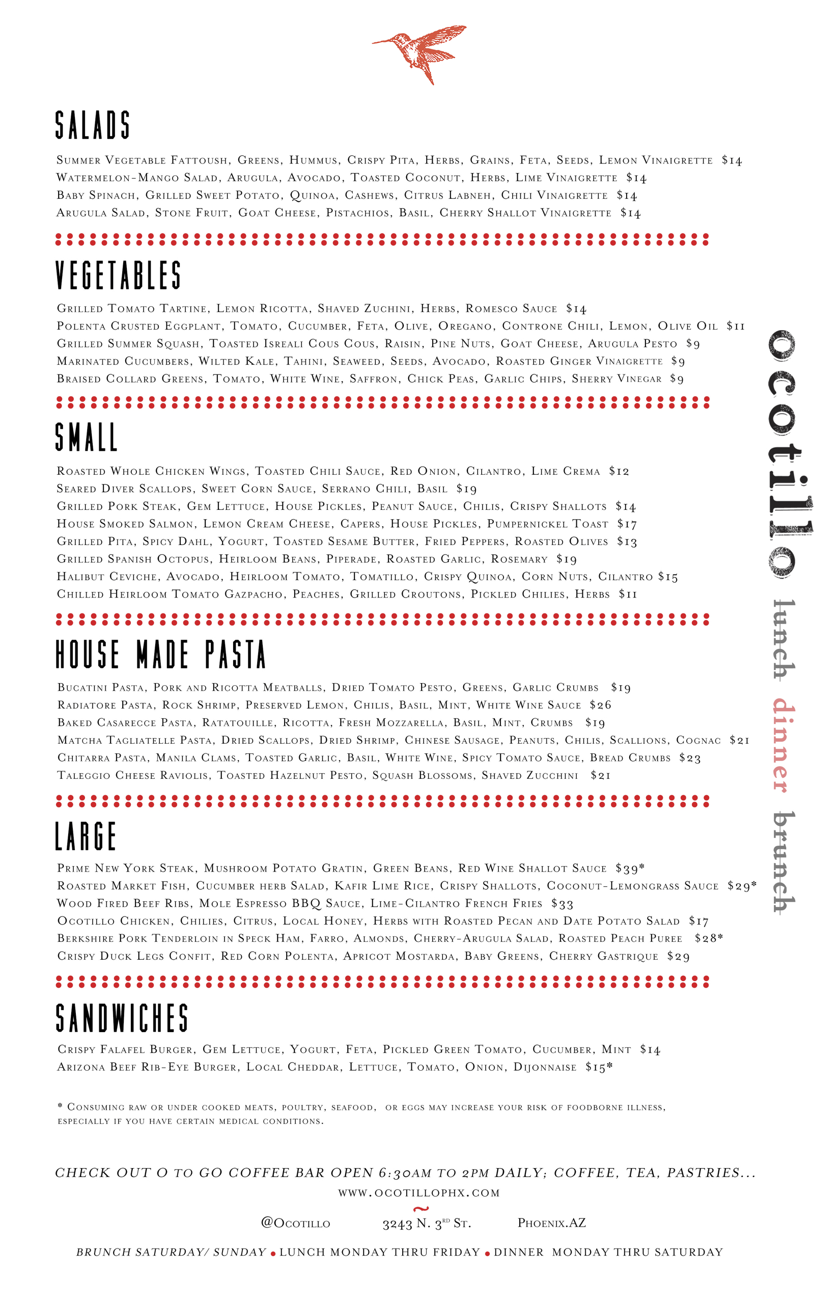 Menus Ocotillo