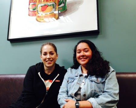 Nicole (left) and Alica (right) under the El Pato painting at Valencia Street.