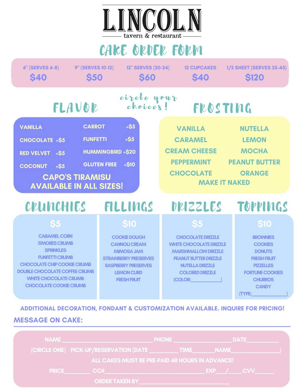 Custom Cakes Lincoln Tavern and Restaurant American Restaurant in