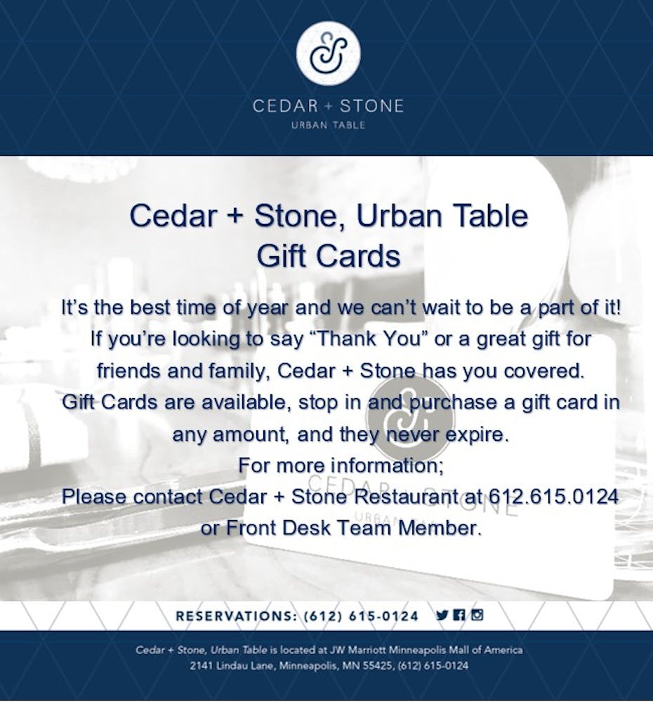 Gift Cards Cedar Stone Urban Table