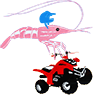 an illustration of a shrimp riding an ATV