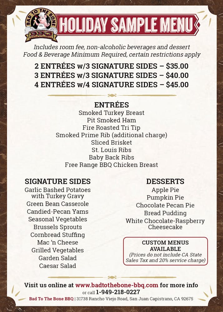 Holiday Banquet Menu Bad To The Bone