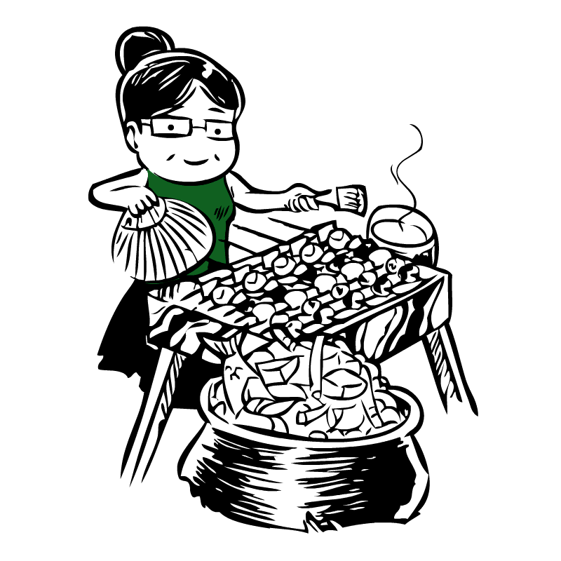 cartoon/animated woman cooking on grill