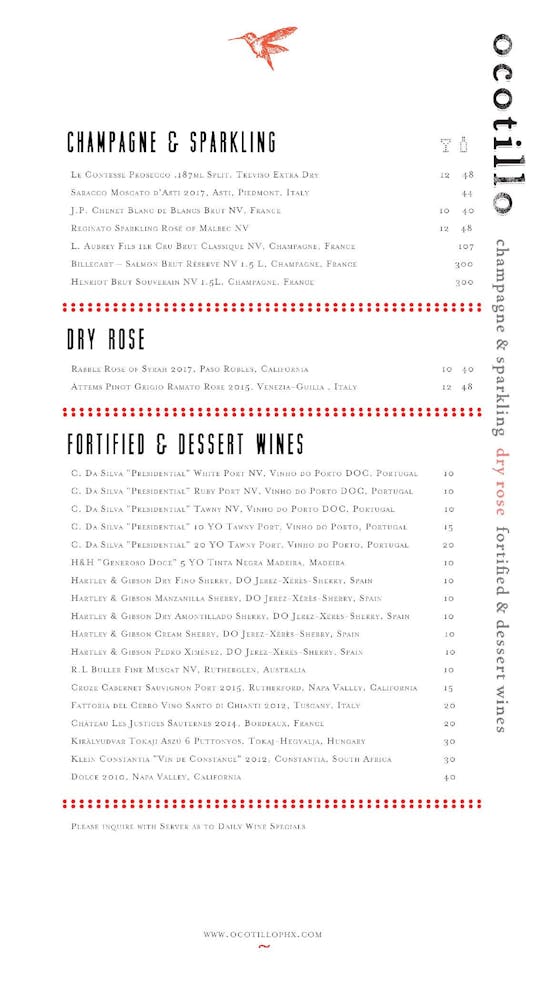 Menus Ocotillo
