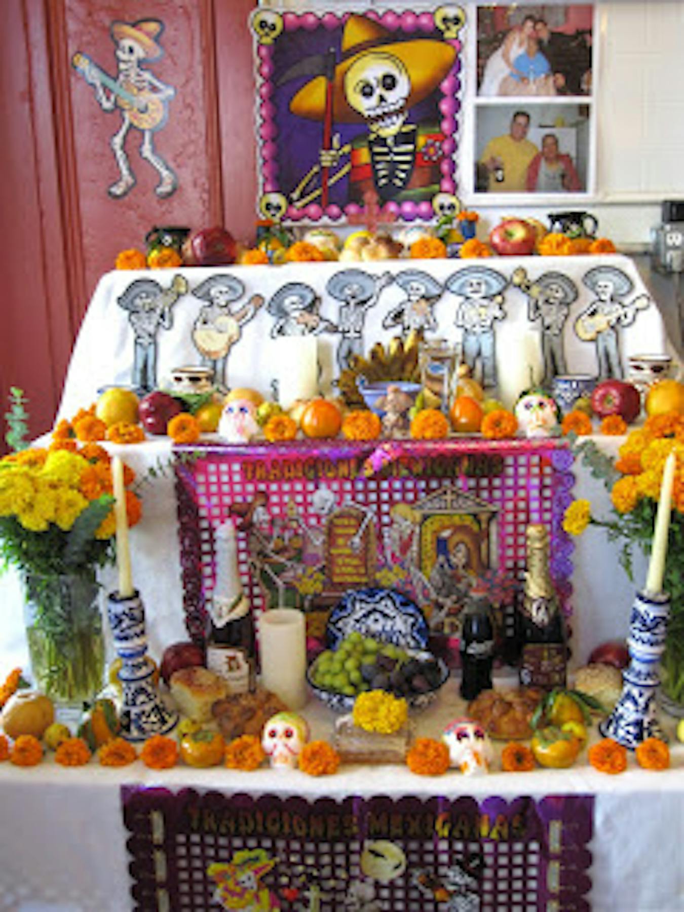 colorful skulls shrine