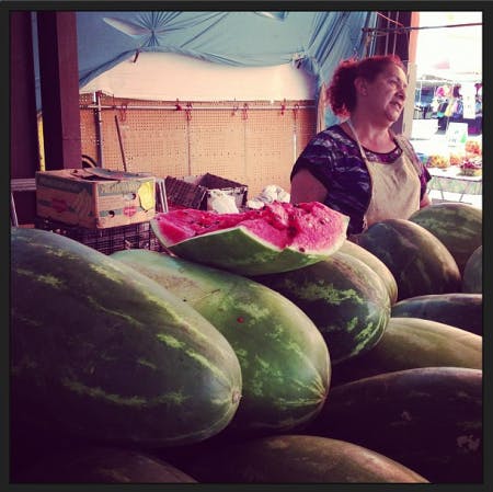 Watermelons for sale at the flea market.