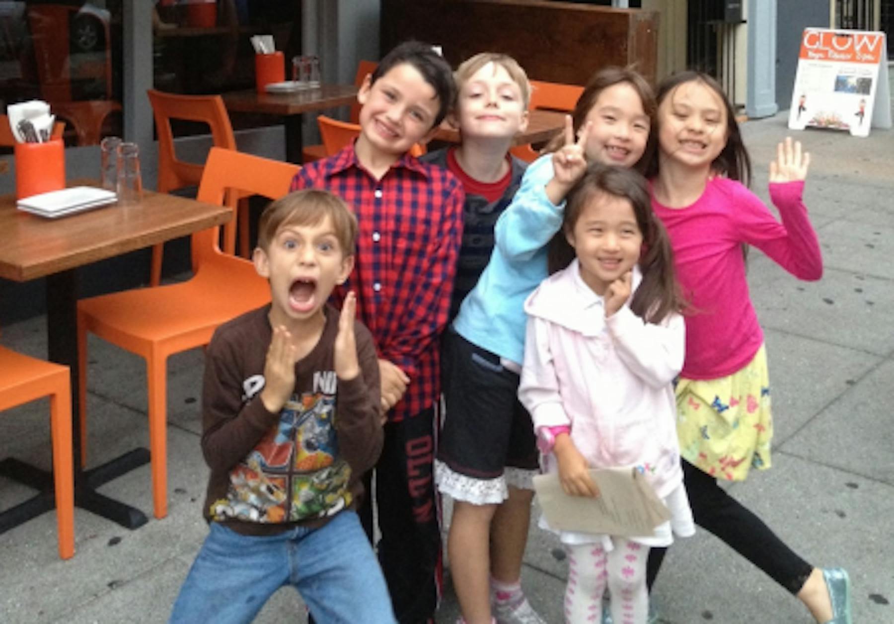 Taco-fueled kids from Garfield Elementary outside of Tacolicious North Beach.