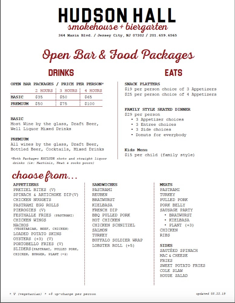 Menus Hudson Hall