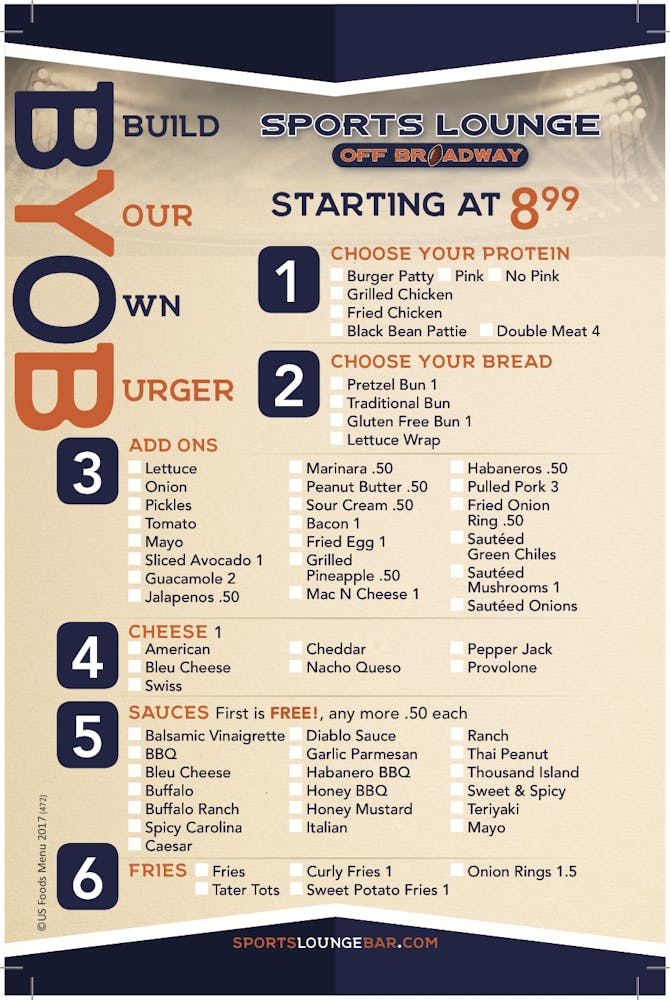Menus The Sports Lounge Off Broadway